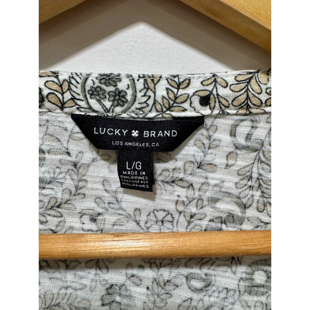 Lucky Brand Womens Paisley Floral Smocked V-Neck Sleeveless Top Green Tan Large - Picture 5 of 5